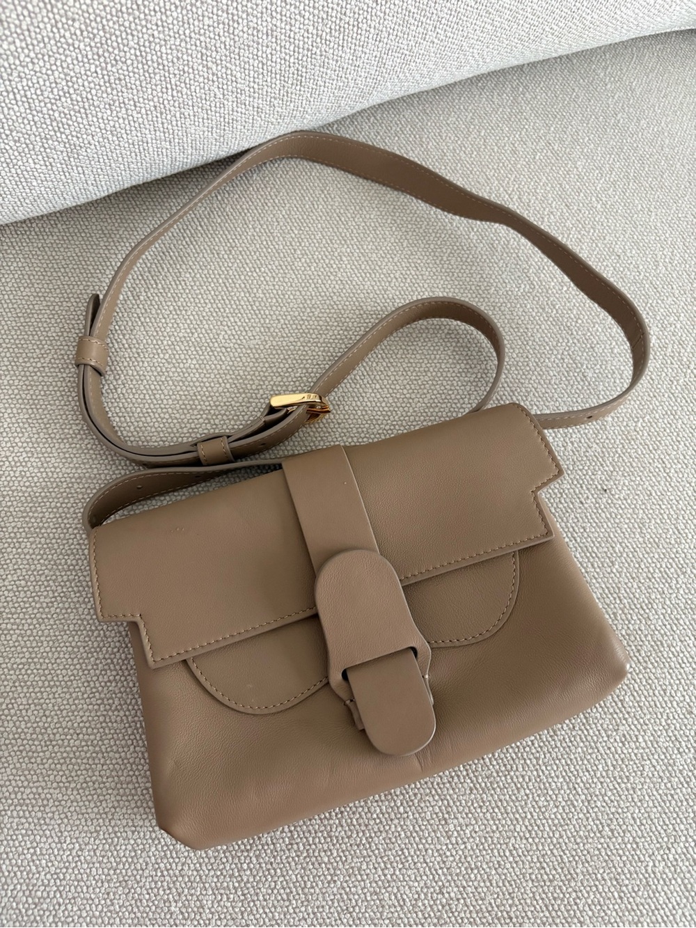 Senreve taupe leather belt flap crossbody